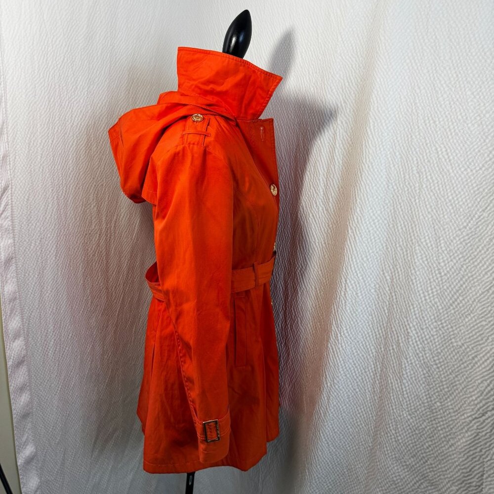 Michael Kors Women's Poppy Orange Belted Trench Coat Pocket Gold Buttons Size S - Picture 6 of 11